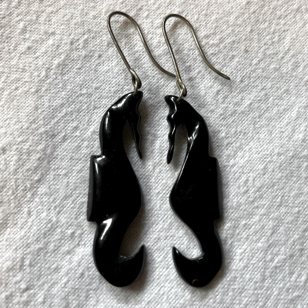 Black Coral Seahorse Earrings